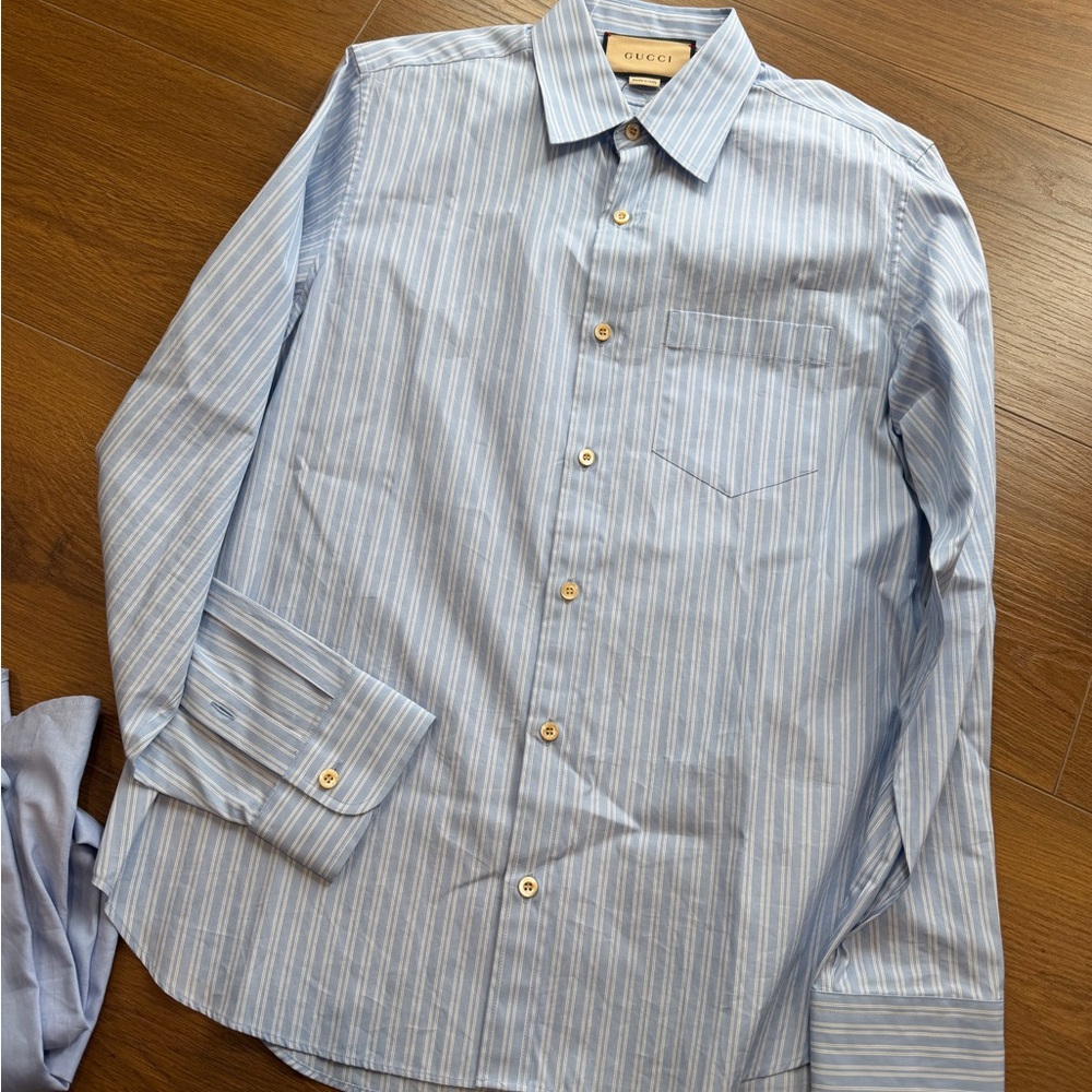 New Gucci Striped Cotton Shirt With Pocket 'Blue White size 15.5